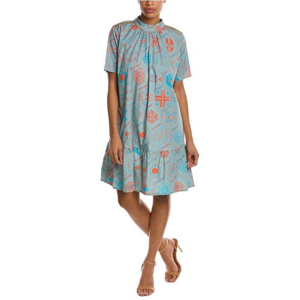 Sheridan French Lillian Shift Dress Women’s Medium Teal Blue Coral Studded